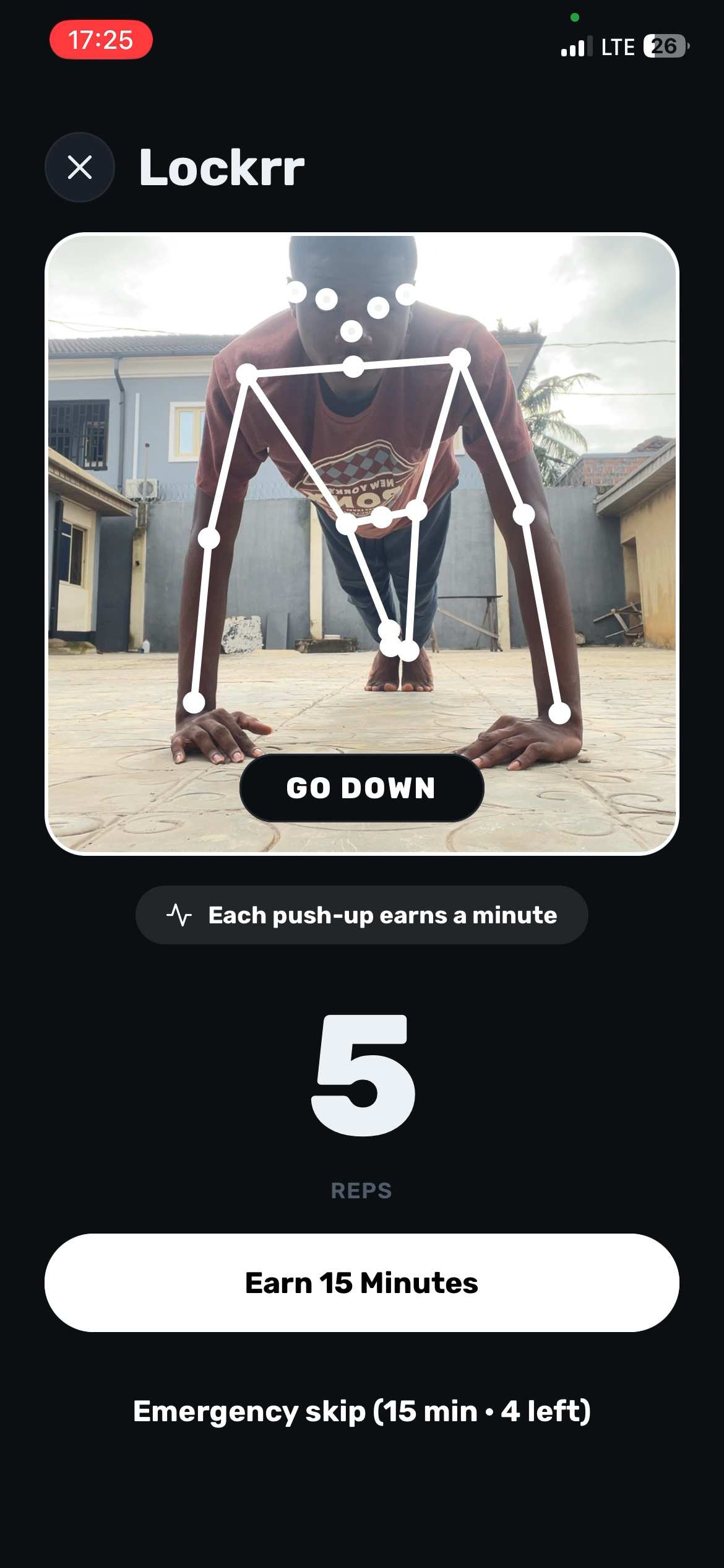 The Lockrr app counting push-ups to earn screen time